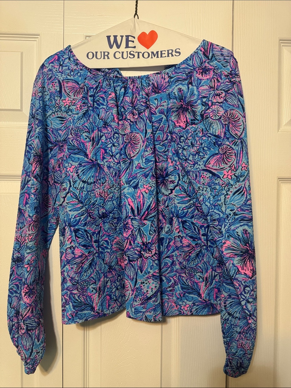 Lilly Pulitzer Blue & Pink Floral Peasant Blouse